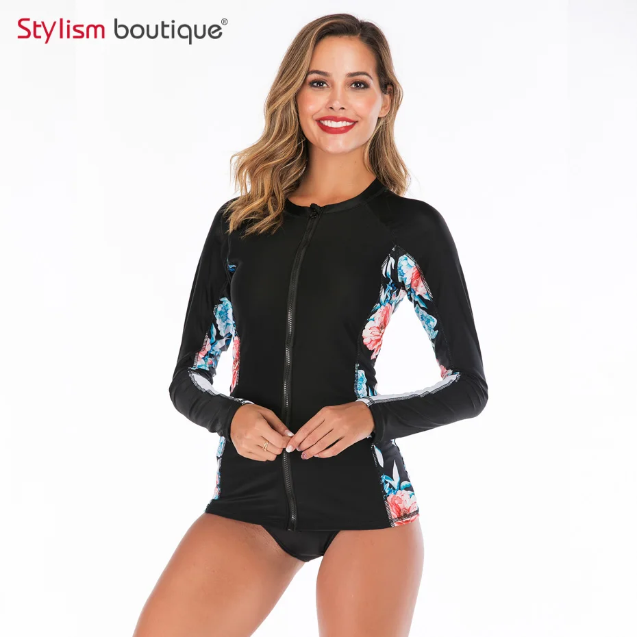 New Rashguard Padded Long Sleeve Swimsuit Surfing Rash Guard Women Two Piece Swimwear Separate Tankini Sport Bathing Suit