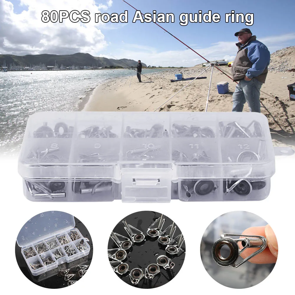 

80 Pcs Fishing Rod Guide Loop Rings Stainless Steel Rod Guide Fishing Tackle ALS88