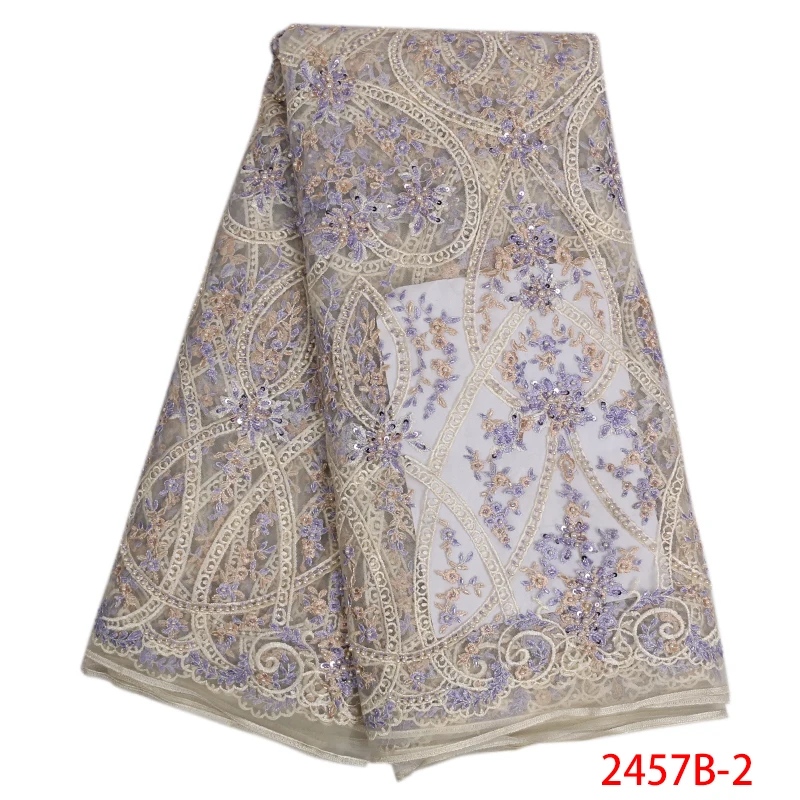 

Hot Sale Handmade Of Lace Fabric Beads Fabric 2019 Top Quality New Design Beaded Lace Fabric QF2457B-2