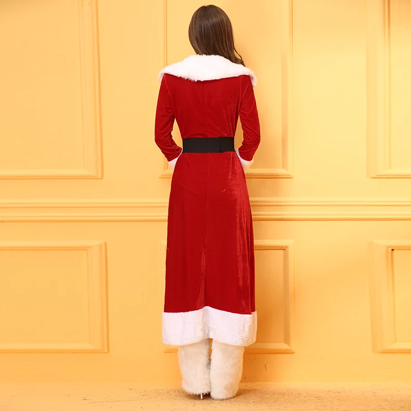 Новинка, сексуальные красные рождественские костюмы Санта Клауса для костюмированной игры, зимние длинные платья для взрослых, костюмы на Хэллоуин для женщин, Дамское сексуальное нижнее белье
