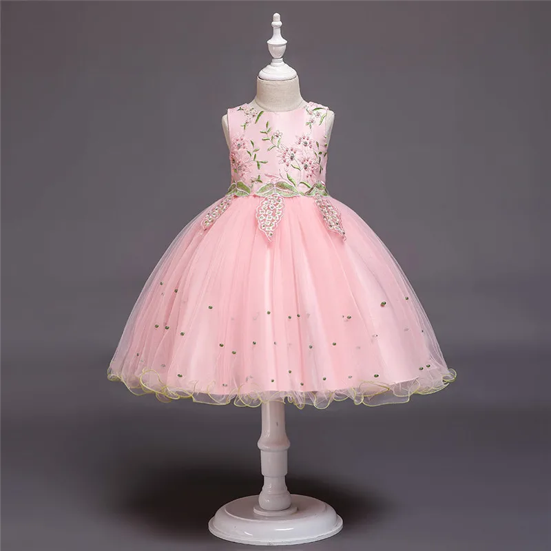 Кружевное платье для девочек на свадьбу с буфами и буфами из тюля, украшенное буфами и цветами; костюм; детское платье для дня рождения; вечернее платье принцессы для девочек-подростков; BH-838 - Цвет: pink