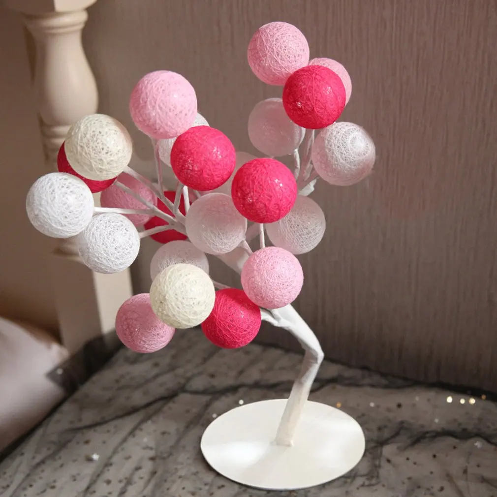 

LED Cotton Ball Tree Table Night Light 220V Romantic Desk Lamp Home Bedroom Wedding Partry Decor Dropshipping CN Plug