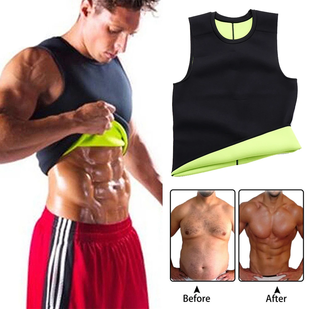 

Men's Body Shaper Sweat Workout Tank Top Slimming Neoprene Vest for Weight Loss Tummy Fat Burner Black Men Shaper
