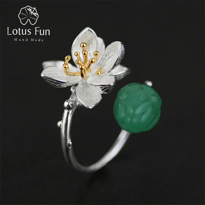 

Lotus Fun Real 925 Sterling Silver Natural Chalcedony Handmade Fine Jewelry Flower Ring Lotus Whispers Rings for Women Bijoux