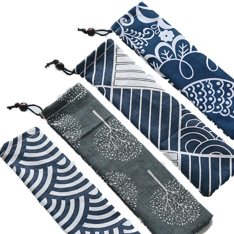 

Portable Cutlery Bag Cloth Linen Tableware Knife Forks Spoon Container Fish Striped Print Japan Style Dinnerware Bag For Travel