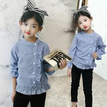 

2019 Kids Girls Clothes Set Pure Cotton Ruched Striped Shirt+ Pants 2pcs Suits Teens Girls Causal Set Children Tracksuit Q387