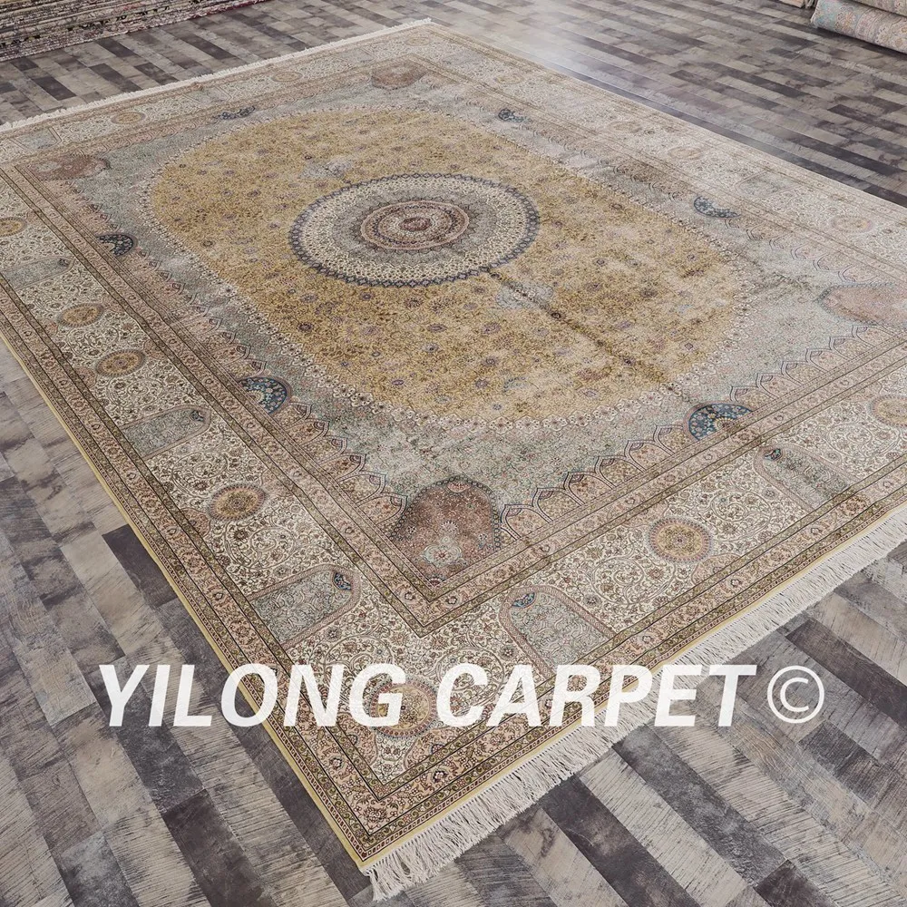 Yilong 10'x14' ручной работы Турция Дизайн ковры медальон персидский золотые шелковые ковры (YL251A10x14)