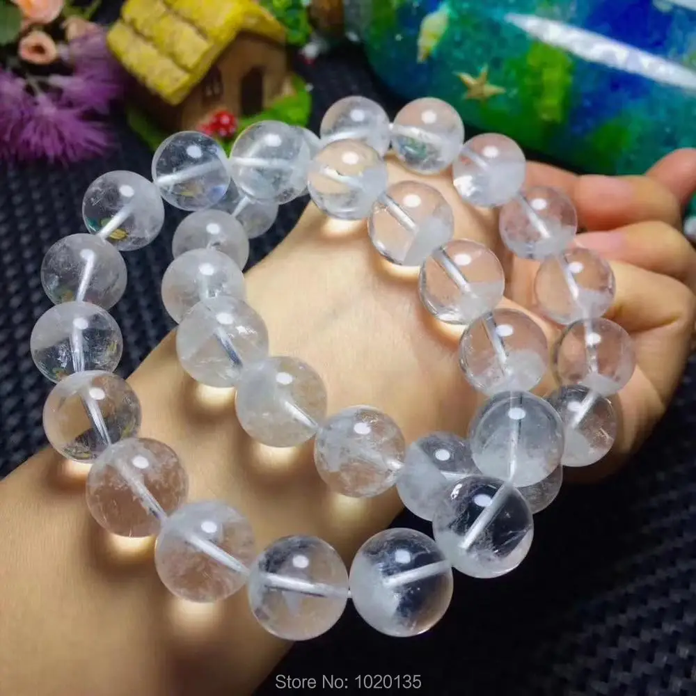 

white Ghost Crystal round 14mm bracelet 7.5" FPPJ wholesale beads nature xmas gift unique color