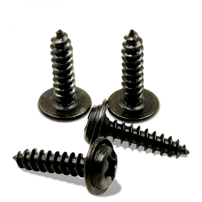200PCS M1.7*5/6/8 Round with Pad Self tapping Screw Black/ Pan Tip
