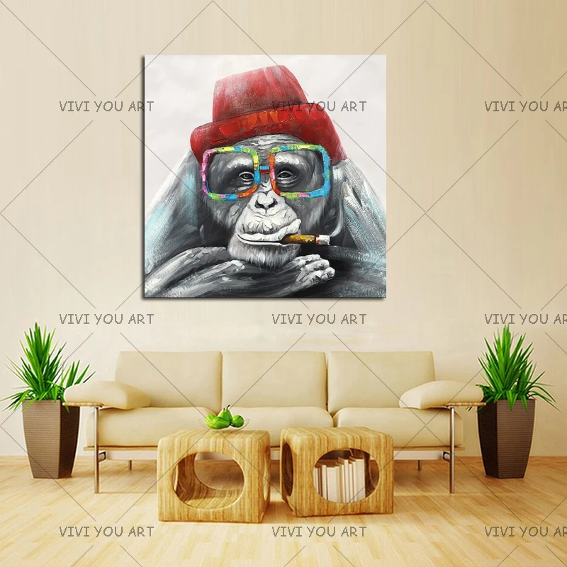 Настенное художественное полотно с рисунком гориллы обезьянки в красной шляпе и