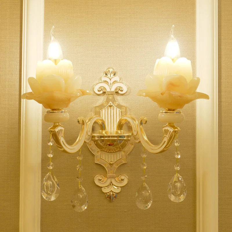 

YOOK 30*45CM Crystal Jade Single Light Wall Lamp Living Room Double Light Wall Lamp Bedroom Bedside Villa Wall Lamp 220V 14E