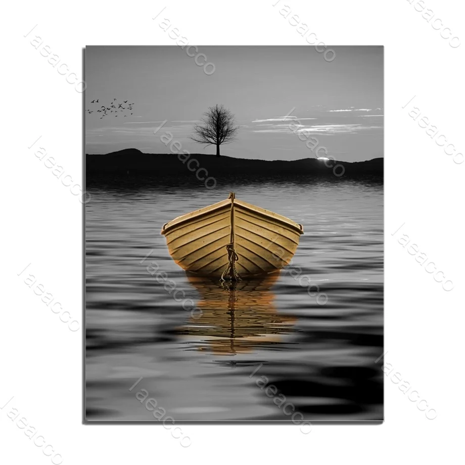 

Laeacco Modern Boat Outside Posters and Prints Nordic Canvas Painting HD Wall Artwork Home Decor Living Room Bedroom Decoration