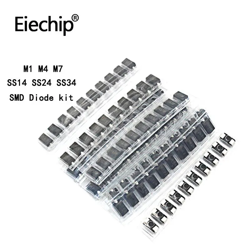 

SMD schottky diode set pack M7 1N4007 M4 1N4004 M1 1N4001 SS34 1N5822 SS24 SR240 SS14 1N5819 diy assort kit 6 value*10pcs=60pcs