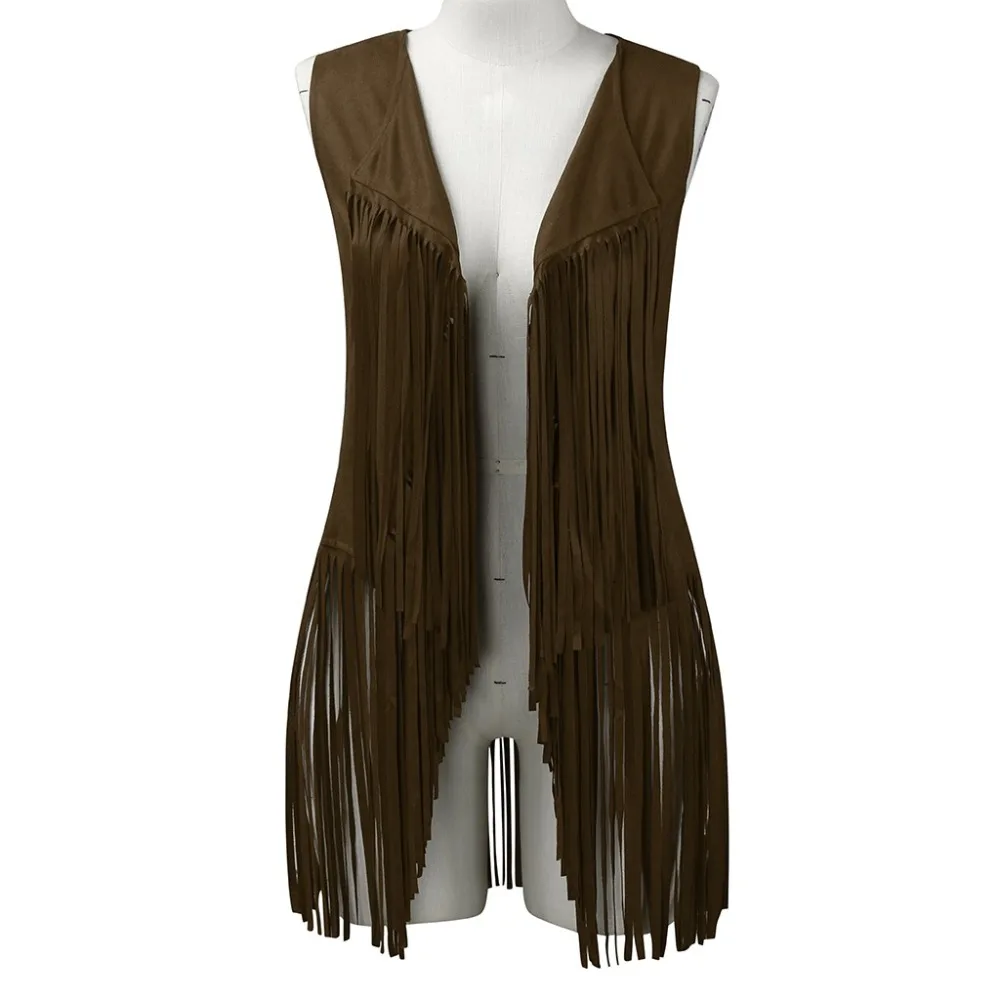 

Chaleco Flecos Large Size Women Autumn Winter Suede Ethnic Sleeveless Tassels Fringed Vest Cardigan ladies Open Stitch T#
