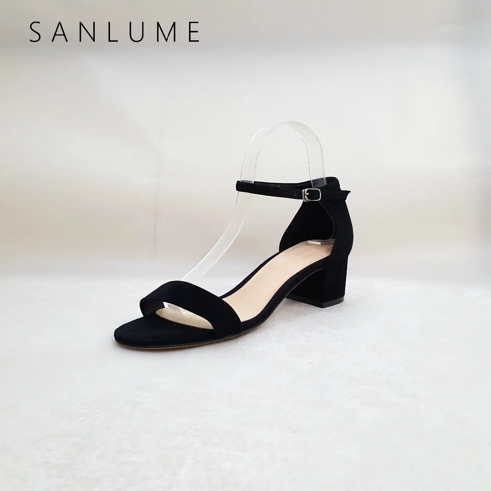 

SANLUME Summer Kid Suede High Heels Sandals Women Pumps Ladies Genuine Leather Sandals Elegant Ankle Strap Thick Heels Peep Toe