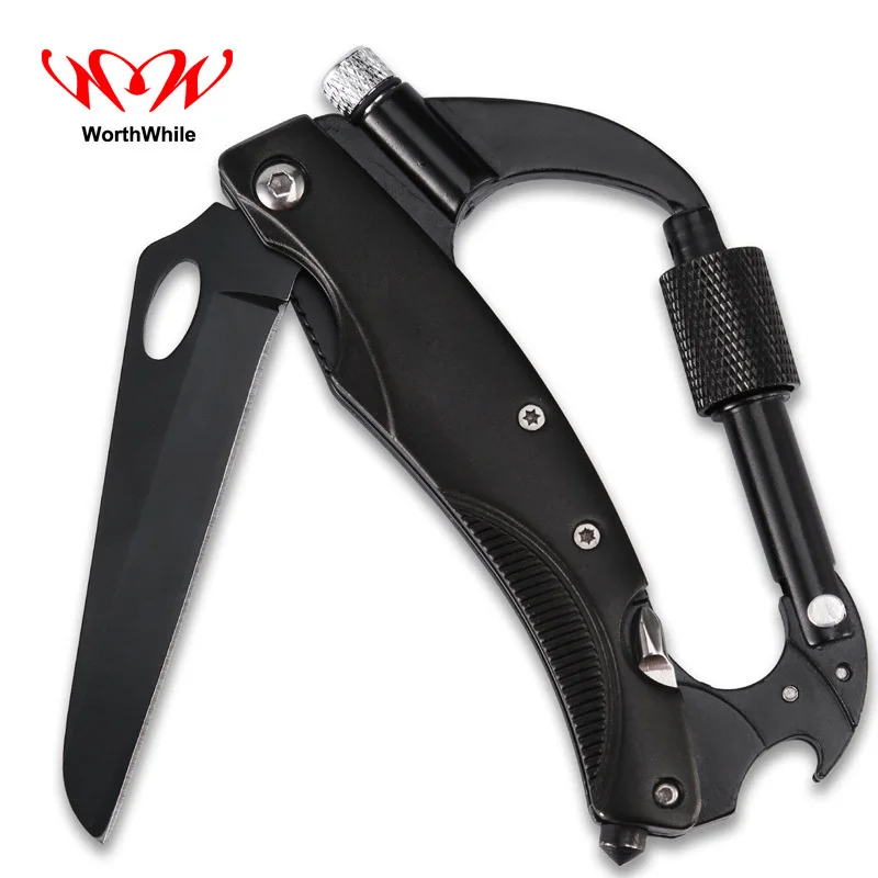 

WorthWhile Multifunction Mountaineering Buckle Knife with LED for Outdoor Camping Hiking Survival Pocket EDC Tool Keychain