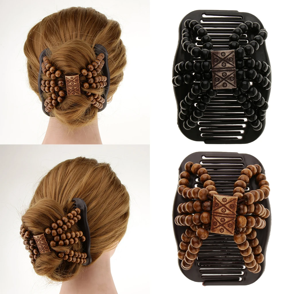 

Vintage Elastic Hair Comb Flexible Butterfly Hair Clip Pearl Stretchy Beaded Hairpin Bow Double Combs Headband Hair Decoration