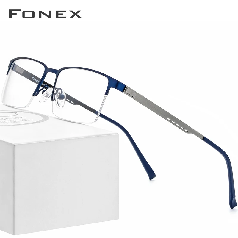 FONEX сплав очки оправа для мужчин Сверхлегкий квадратный близорукость по рецепту очки металлические полуоптические оправы Безвинтовые очки