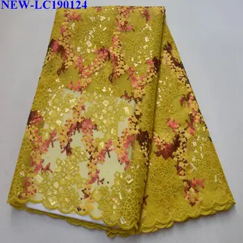 

Yellow color High Quality Rhinestone Guipure African Tulle Lace Fabric Embroidered French Nigerian sequins Lace Fabrics CX-005