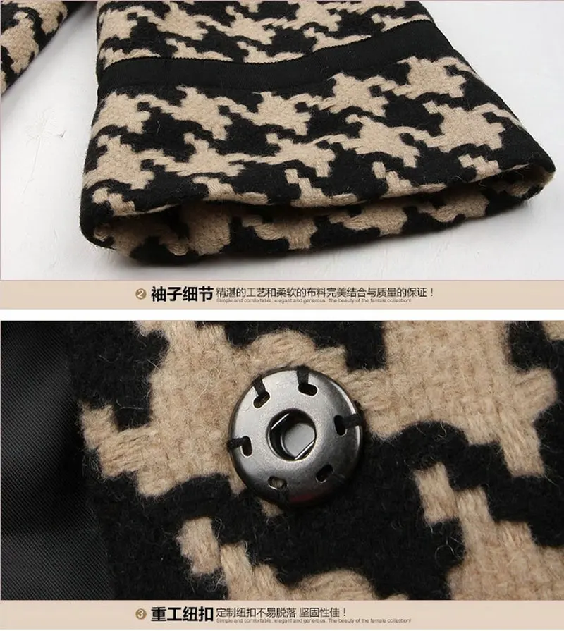 Women Wool Blends Plaid Coat Femal Thick Turtleneck Striped Printed Winter Coat Classic Outerwear Spring Trench Coat S-5XL Coats