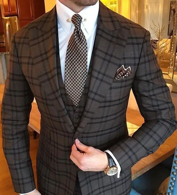 Mens Vintage 3 Piece Grey Plaid Suits Notch Lapel Men Slim Fit Mens Vintage 3 Piece Grey Plaid Suits Notch Lapel Men Slim Fit Groomsmen Tuxedos Wedding Jacket Pant Vest In From S Clothing