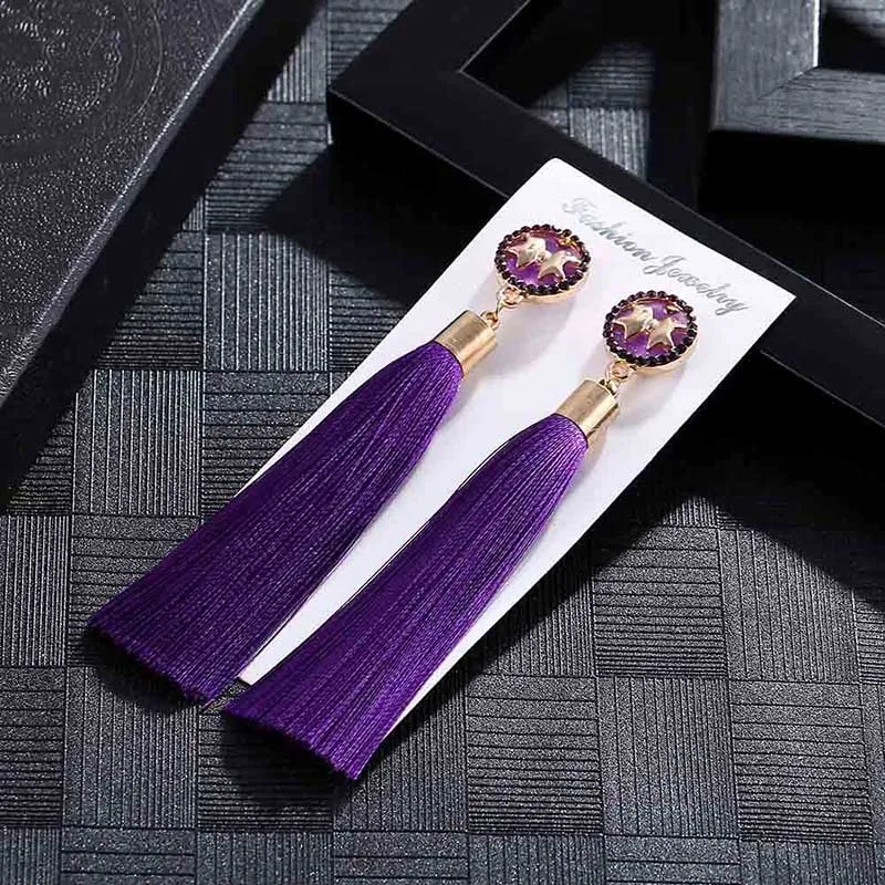 E5909 Trendy Earrings Drop Earrings ButterflySilkDangleLongBohemianBlueMetalBohoGold Tassel Earrings For Women Jewelry