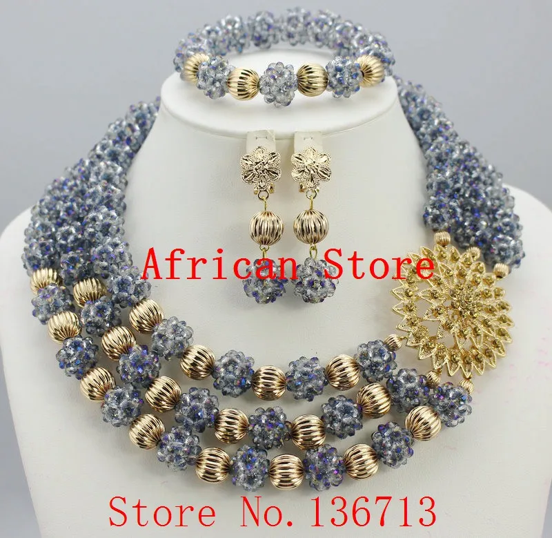 

Fashion Costume Bridal Imitation Pearl Nigerian Wedding African Beads Jewelry Set Crystal Indian Necklace and Earring set R5612