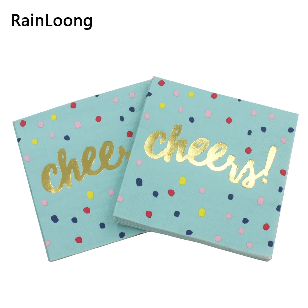 

[RainLoong] 3-Plys Foil Gold Beverage Paper Napkin Cheers For Party Decoration Supply Tissue Serviettes 25*25cm