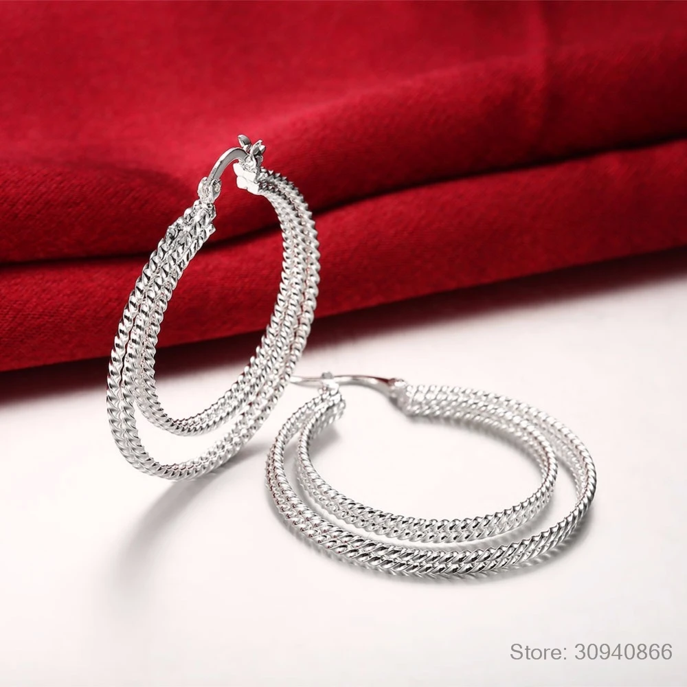 Высокое качество 925 пробы серебро классический двойной виде незаполненного круга, модные серьги-кольца для женщин ювелирные изделия подходят для вечерние праздничные подходят для носки