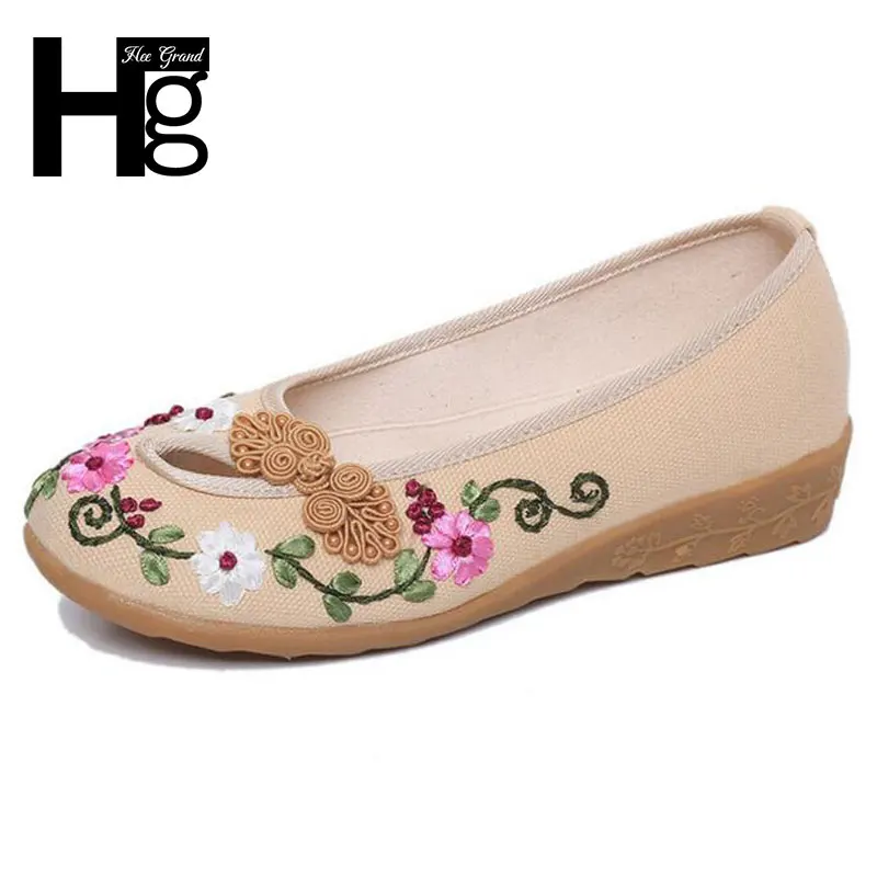 

HEE GRAND Plus Size 35-40 Chinese Style Traditional Women's Loafers Unique Manual Flower Flat Shoes for Woman XWC1126
