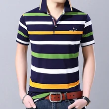 Новая модная брендовая дизайнерская рубашка поло, мужская полосатая летняя приталенная хлопковая рубашка с коротким рукавом, повседневная мужская одежда