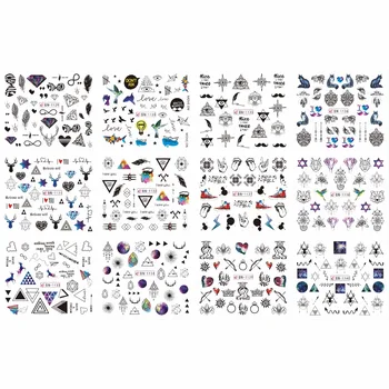 

12 PACK/ LOT WATER DECAL NAIL ART NAIL STICKER FULL FLOWER COVER GEOMETRY TRIANGLE EYE DEER TRIBAL SIGN BOW ARROW BN1129-1140