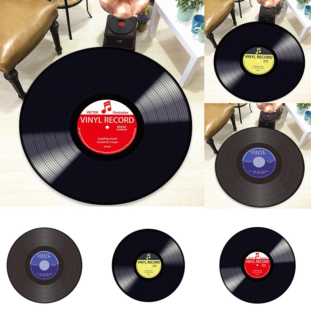 

Polyester Vinyl Record Floor Mat Printed Soft Fabric Round Absorbent bedroom Living Room Kitchen Carpet Area rugs Non Slip Mat