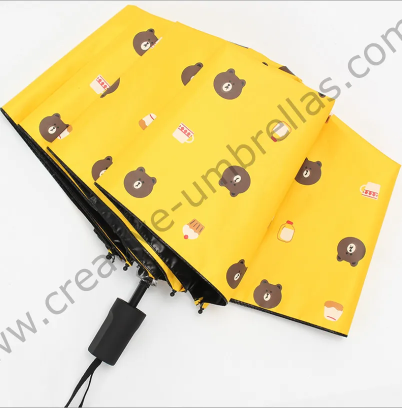 

Ox flexible anti-thunder fiberglass windproof 5 times black coating anti-UV parasol pocket folding 3D print Brown Bear umbrella
