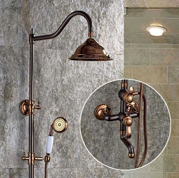 

Bathroom Shower Faucet Set Brass ORB Wall Mounted Shower Faucet 8" Shower Head Water Saving High Pressure Shower Set