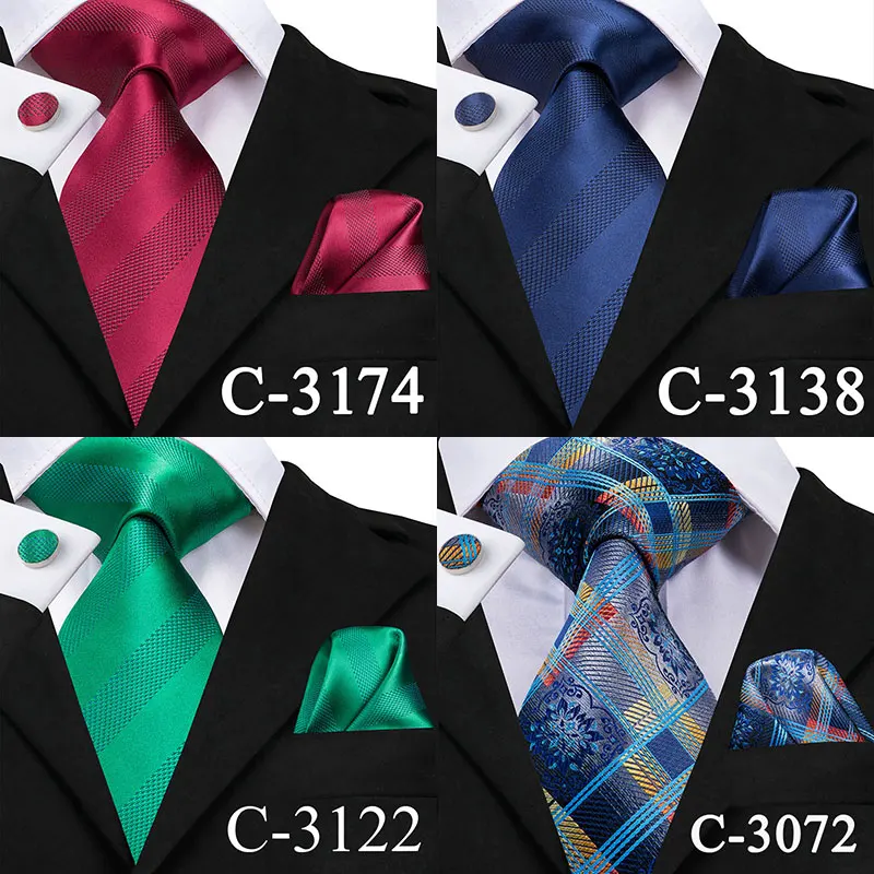 C-3174 Шелковый тканый мужской галстук красный галстук полосатый носовой платок запонки набор 8,5 см Классический Бизнес Свадебный кармашек квадратный галстук набор