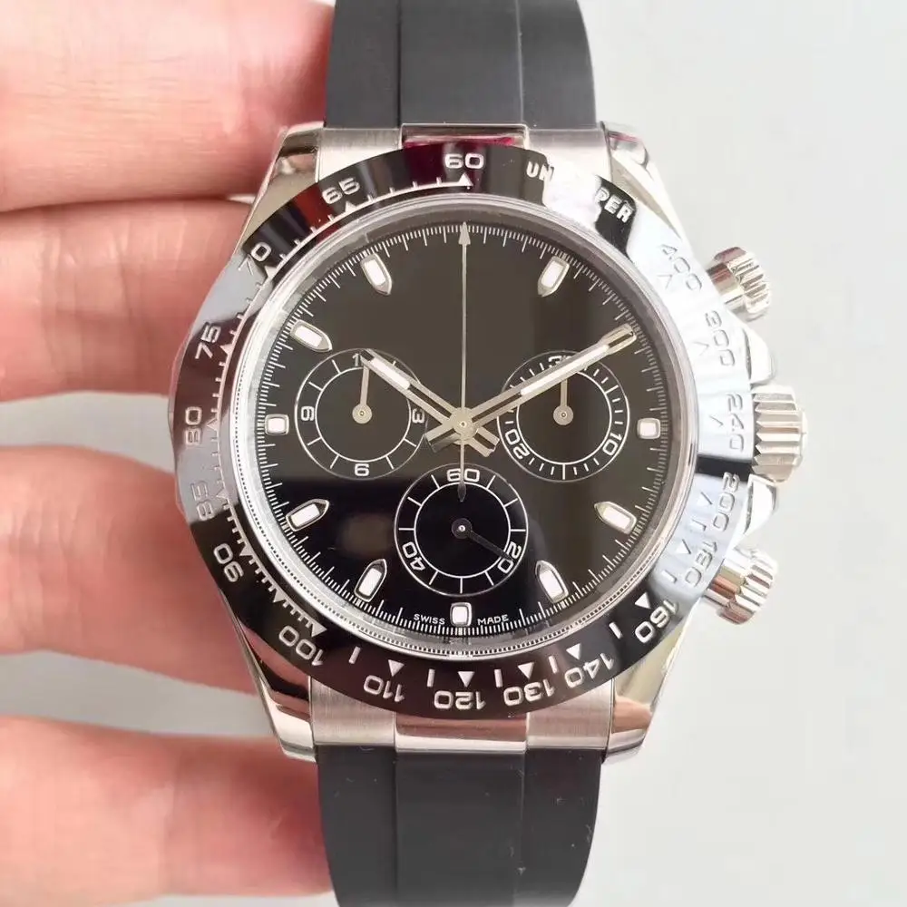 

High quality luxury men's watch DAY TONA m116519ln black 40MM ceramic bezel AAA automatic mechanical original rubber strap watch