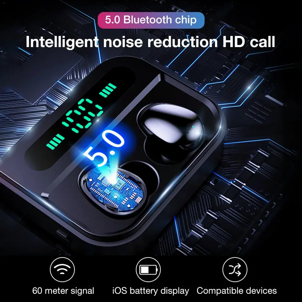 TWS Bluetooth 5.0 Smart Touch Headset Digital Display Wireless In-Ear Earbuds Mini Stereo Earphones Handsfree With Charging Box
