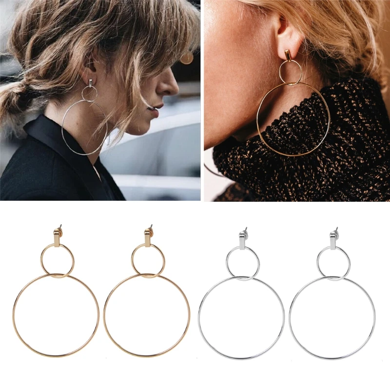 

Fashion Statement Large Hoop Dangle Women M-shine Double Round Circle Stud Jewelry A10_20