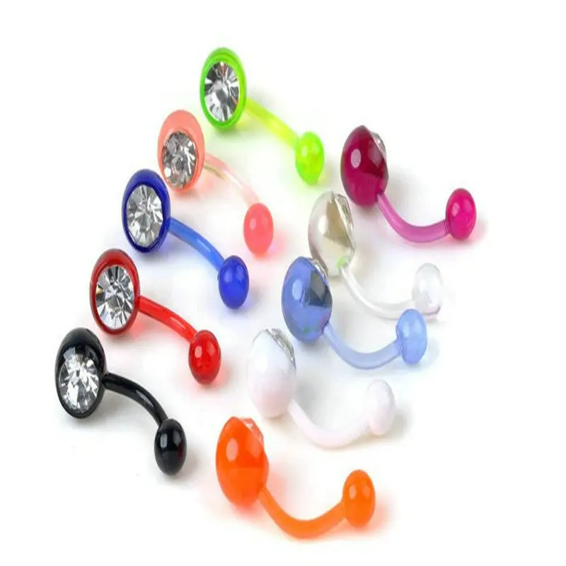 10pcs new arrival navel barbell earring belly rings clear crystal body piercing jewelry mix