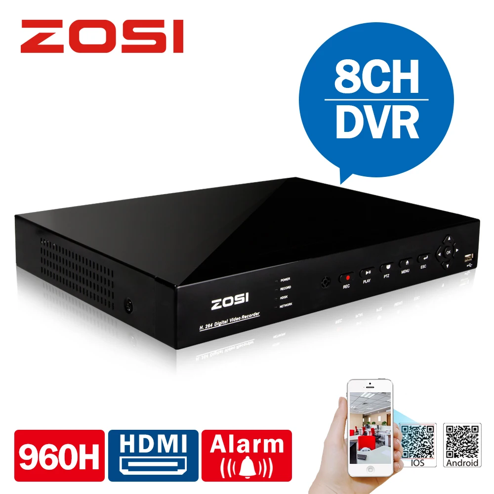 

ZOSI 8 Channel H.264 960H CCTV DVR Real time Recording Free DDNS P2P Cloud Network and Mobile Phone monitoring