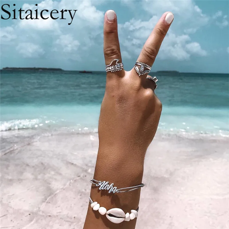 

Sitaicery 2PCS/Set Handmade Natural Seashell Hand Knit Bracelet Shells Bracelets Women Accessories Beaded Strand Summer Bracelet
