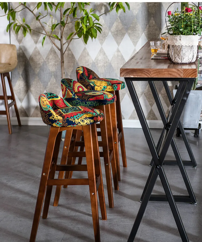 Стул барный рамка твердой древесины стул для дома, бара красочные ткани современный минималистский барный стул Европейский PU ткань