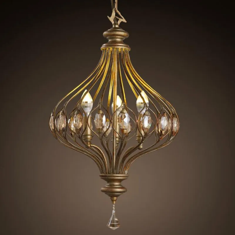 

American Retro Wrought Iron Crystal LED Hanging Lamp for Living Room Home Decoration Villa Stairs Hanglamp LED Light Fixtures