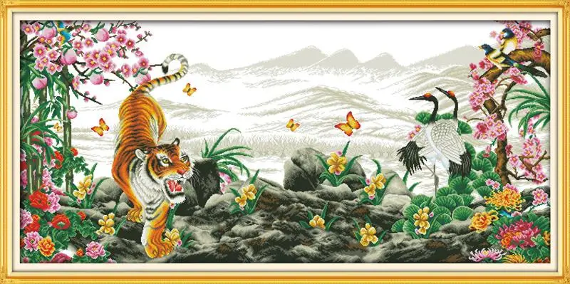 

Tigers howl with the rise of winds 2 DMC Cross Stitch 14CT 11CT DIY Needlework Counted Cross stitch Kits For Embroidery Crafts