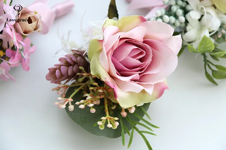 pink wrist corsages bracelet bridal boutonniere wedding flowers  (6)