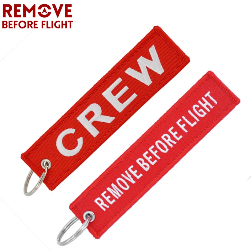 

Remove Before Flight Llavero Crew Keychian Luggage Tag Safety Label Embroidery Key Chain for keyring car Motorcycle Key Tag 2pcs