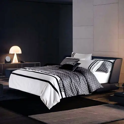 100 cotton Autumn Winter men's black white Duvet Cover Flat Sheet