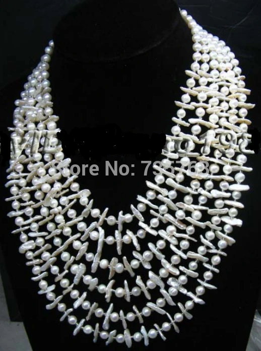 

NEW N792 6Strds BiWa white freshwater pearl necklace