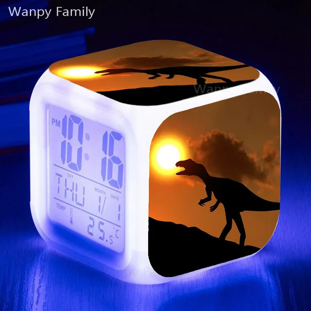 Jurassic Dinosaur LED Alarm Clock 7 Color Changing Glowing Digital